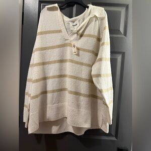 NWT Aerie V-Neck Sweater - Cream and Tan Stripes